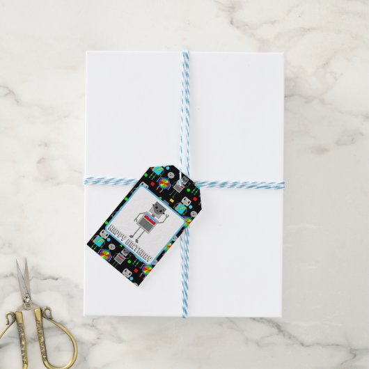 少年の誕生日ロボットの行き来 ギフトタグ (より糸付き)