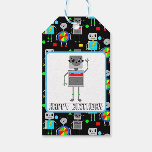 少年の誕生日ロボットの行き来 ギフトタグ (正面)
