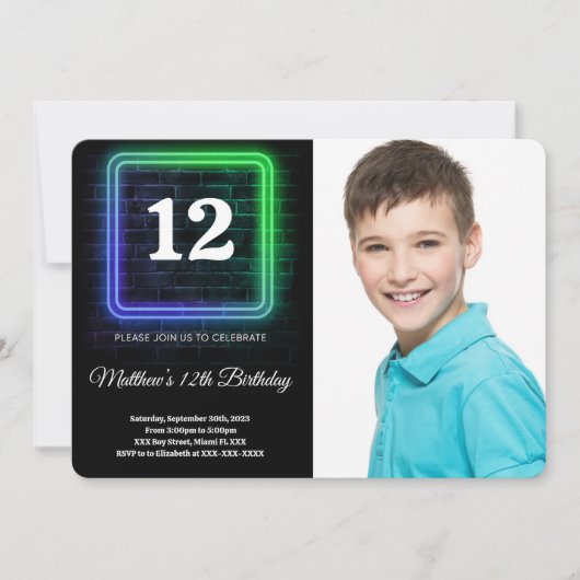 少年の誕生日写真 招待状 (正面)