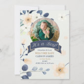 少年の誕生青と黄色の花 案内状 (正面)