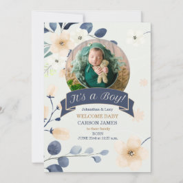 少年の誕生青と黄色の花 案内状