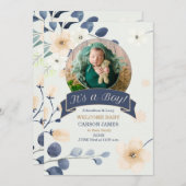 少年の誕生青と黄色の花 案内状 (正面/裏面)