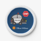 少年の警察官と車のキッドブルー ペーパープレート (正面)