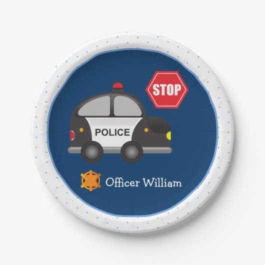 少年の警察官と車のキッドブルー ペーパープレート (正面)