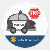 少年の警察官と車のキッドブルー ラウンドシール (正面)