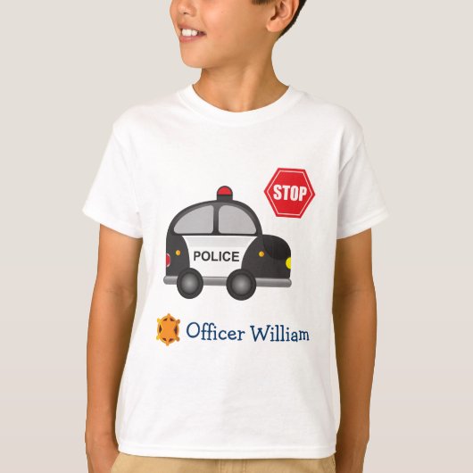 少年の警察官と車の子供 Tシャツ (正面)