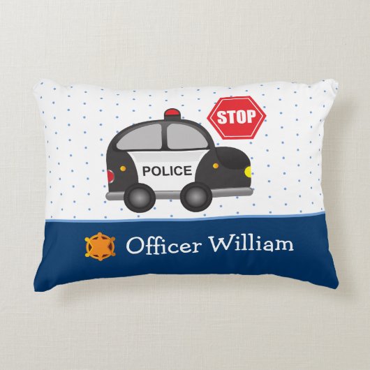 少年の警察官と車 アクセントクッション (正面)