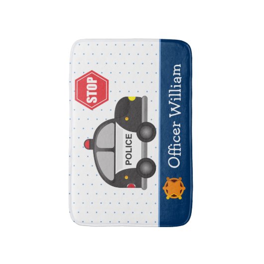 少年の警察官と車 バスマット (正面縦)