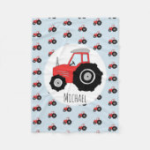 少年の赤いトラクターのパターンと名前の子供 フリースブランケット (正面)