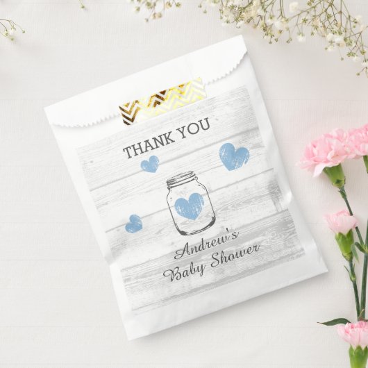 少年の赤ちゃんシャワーパーティーヴィンテージ軽い木目 フェイバーバッグ (封をした状態)