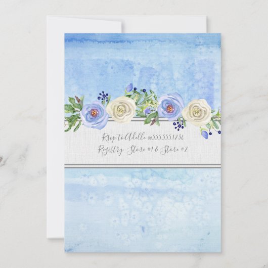 少年の赤ちゃんシャワーブルーn白バラ幾何学模様フレーム 招待状 (裏面)