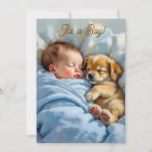 少年の赤ちゃんシャワー | 子犬テーマ 招待状 (正面)