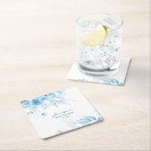 少年の赤ちゃんシャワー、青いモノクロスチルライフフローラ スクエアペーパーコースター (インサイチュ)