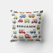 少年の車かわいい青パーソナライズされた クッション (裏面)