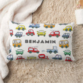 少年の車かわいい青パーソナライズされた ランバークッション (ブランケット)