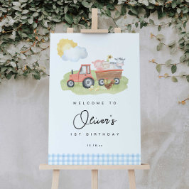 少年の農場の動物の歓迎サイン ポスター