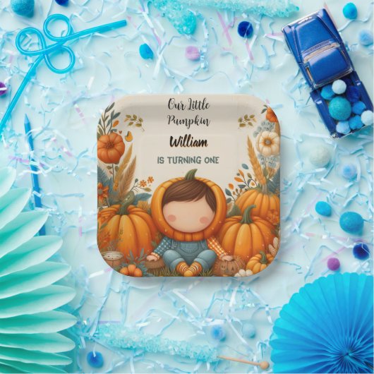 少年の農場の子供たち私たちの小さなカボチャは1を回している ペーパープレート (パーティー)