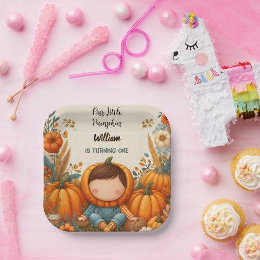 少年の農場の子供たち私たちの小さなカボチャは1を回している ペーパープレート (パーティー)