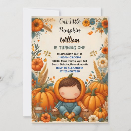 少年の農場の子供たち私たちの小さなカボチャは1を回している 招待状 (正面)