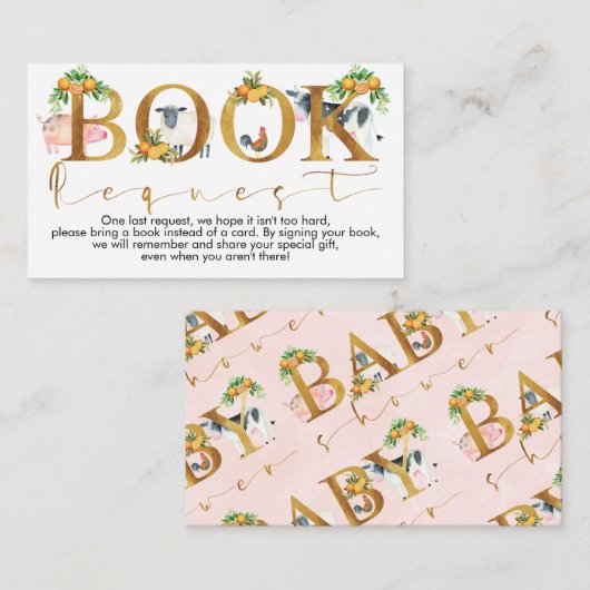 少年の農業動物の本は赤ちゃんシャワーの付属品を要求 エンクロージャーカード (正面/裏面)