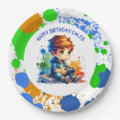 少年の遊ビデオゲームパーソナライズされた誕生日 ペーパープレート (正面)