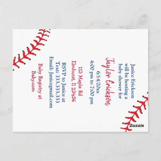 少年の野球と犬をテーマにした赤ちゃんシャワー ポストカード (裏面)