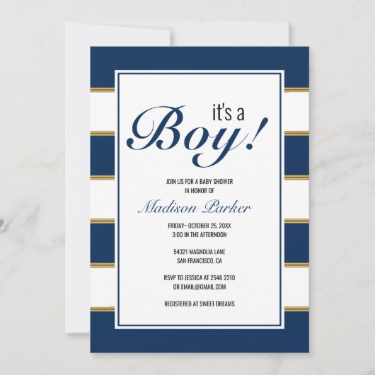 少年の青いだストライプ 招待状 (正面)