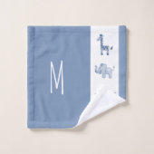 少年の青いサファリの動物柄と子どもの名前 バスタオルセット (ウォッシュタオル)