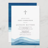 少年の青いバプテスマの招待、最初の聖餐会 招待状 (正面/裏面)