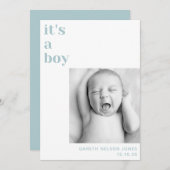 少年の青い写真のベビー発表 案内状 (正面/裏面)