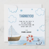 少年の青い帆船の赤ちゃんシャワーを浴びる サンキューカード (正面)