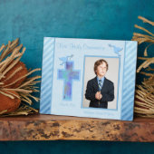 少年の青い最初のストライプの聖なるcomunionプラーク フォトプラーク (側面)