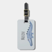 少年の青い水彩ワニのサファリキッズ名 ラゲッジタグ (正面縦)