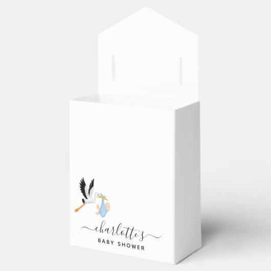 少年の青い白かわいいコウノトリ動物の赤ちゃんシャワー フェイバーボックス (オープン)