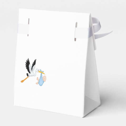 少年の青い白かわいいコウノトリ動物の赤ちゃんシャワー フェイバーボックス (裏面サイド)