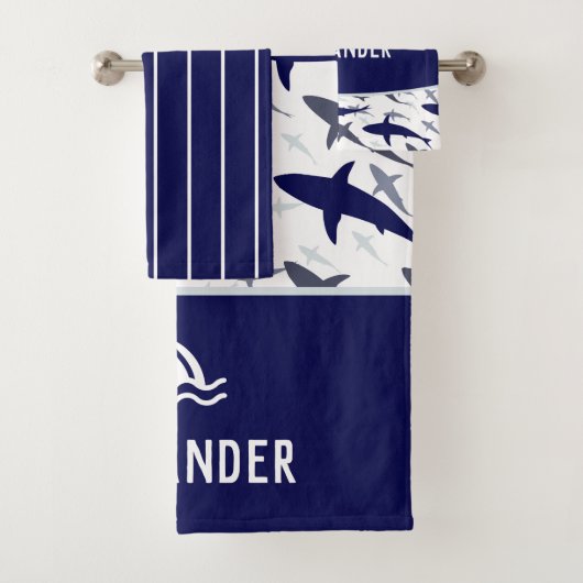 少年の青と白のサメ模様 バスタオルセット (インサイチュ)