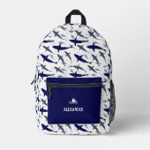 少年の青と白のサメ模様 プリントバックパック (正面)