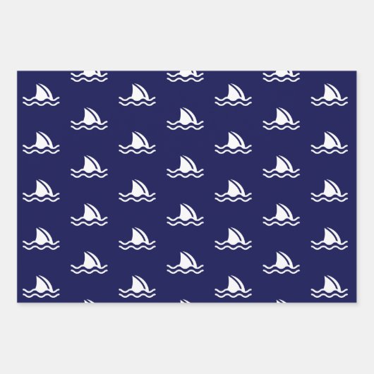 少年の青と白のサメ模様 ラッピングペーパーシート (正面2)