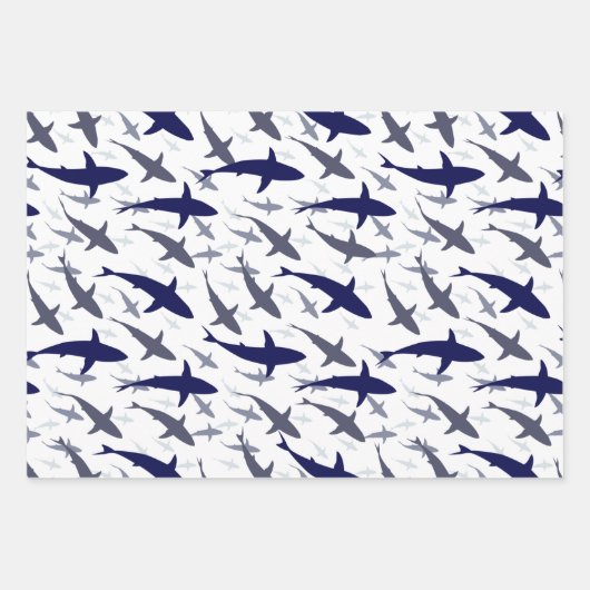 少年の青と白のサメ模様 ラッピングペーパーシート (正面)