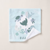 少年の青の海の下に海動物の子供 バスタオルセット (ウォッシュタオル)