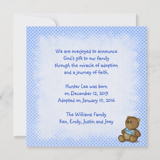 少年の養子縁組の発表 案内状 (裏面)