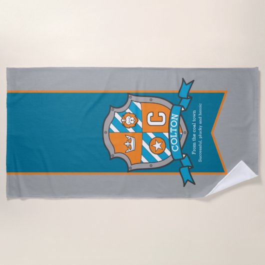 少年の騎士はグレーのコルトンレターc名のタオルをシールド ビーチタオル (正面)