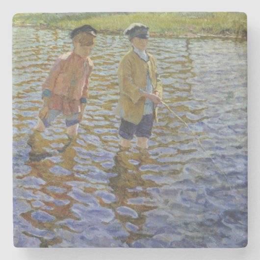 少年の魚釣りザリバー(ヴィンテージアングラーズ) ストーンコースター (正面)