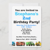 少年の2歳の誕生日トラック車両のパーティー 招待状 (裏面)