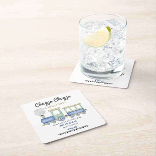少年の2番目の誕生日ブルートレインChugga Choo スクエアペーパーコースター (インサイチュ)