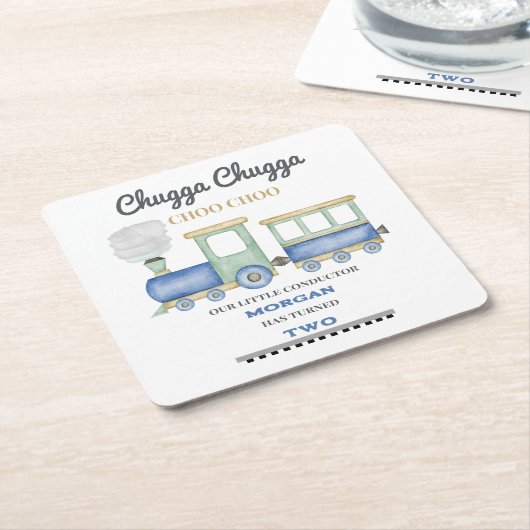 少年の2番目の誕生日ブルートレインChugga Choo スクエアペーパーコースター (アングル)