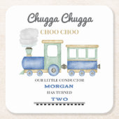 少年の2番目の誕生日ブルートレインChugga Choo スクエアペーパーコースター (正面)
