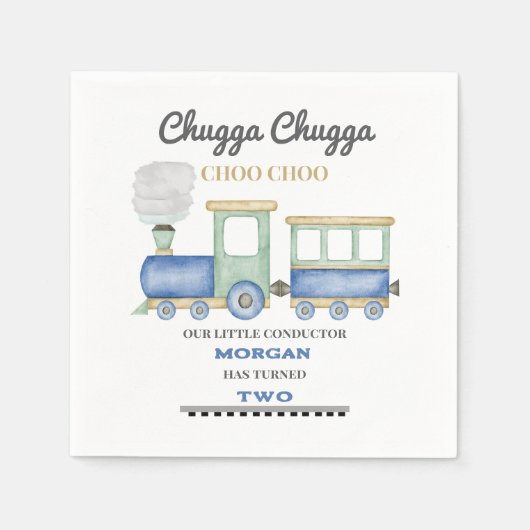 少年の2番目の誕生日ブルートレインChugga Choo スタンダードカクテルナプキン (正面)