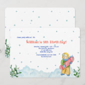 少年は冬のスポーツを楽しむ 誕生日パーティーの招待状 招待状 (正面/裏面)