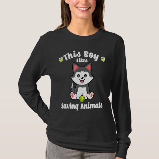 少年は猫と犬が好きで救、動物のシェルテ Tシャツ (正面)